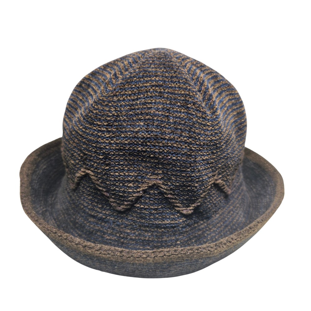 Laplein Knit Cloche Bucket‎ Hat Brown Blue Textured Acrylic Winter Cap One Size